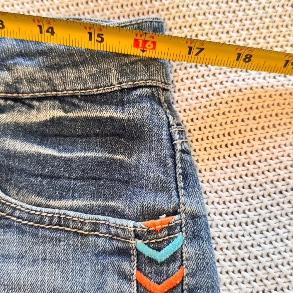FIRE LOS ANGELES Boho Blue Jean Shorts w Chevron Embroidery